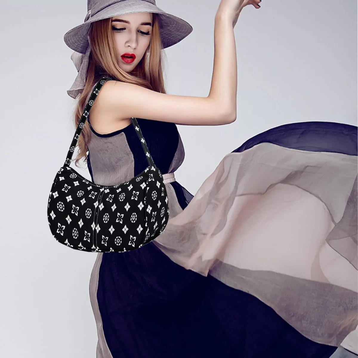 Women Shoulder Handbags Trendy Small Crossbody Bags Prints Hobo Bags with Zipper Crescent Purse For Ladies