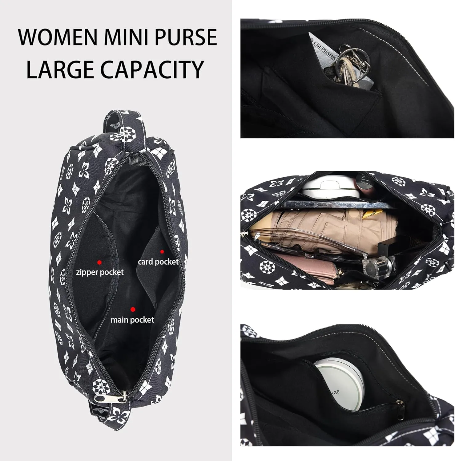 Women Shoulder Handbags Trendy Small Crossbody Bags Prints Hobo Bags with Zipper Crescent Purse For Ladies