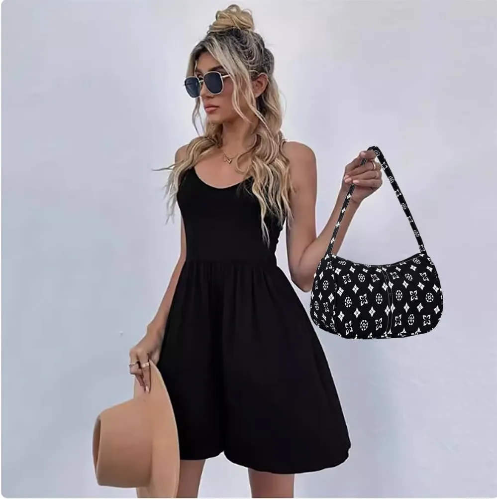 Women Shoulder Handbags Trendy Small Crossbody Bags Prints Hobo Bags with Zipper Crescent Purse For Ladies