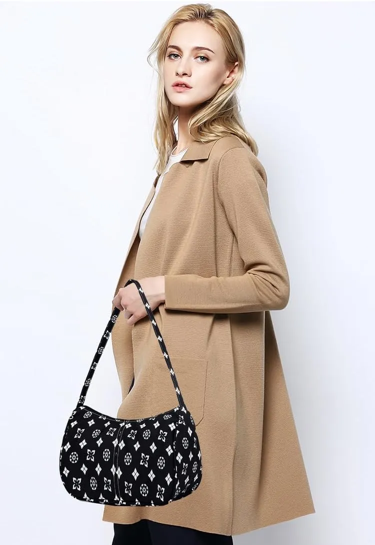 Women Shoulder Handbags Trendy Small Crossbody Bags Prints Hobo Bags with Zipper Crescent Purse For Ladies