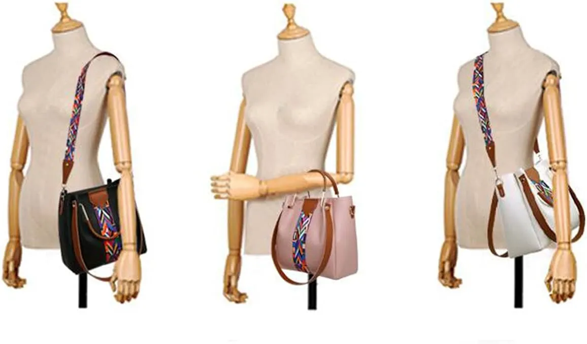 Women Soft Synthetic Patnet Leather Tote Satchel Crossbody Bag 4pcs Simple Clutches Shoulder Handbags