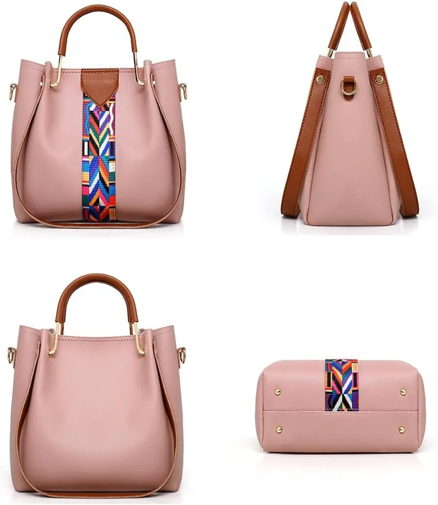 Women Soft Synthetic Patnet Leather Tote Satchel Crossbody Bag 4pcs Simple Clutches Shoulder Handbags