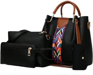 Women Soft Synthetic Patnet Leather Tote Satchel Crossbody Bag 4pcs Simple Clutches Shoulder Handbags