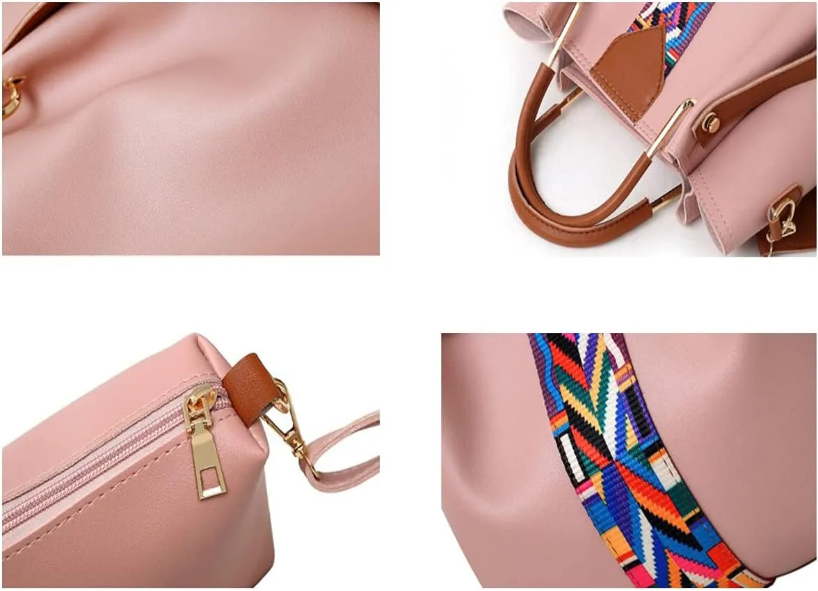 Women Soft Synthetic Patnet Leather Tote Satchel Crossbody Bag 4pcs Simple Clutches Shoulder Handbags