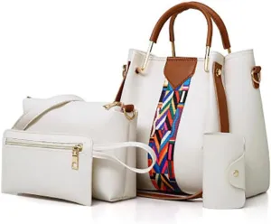 Women Soft Synthetic Patnet Leather Tote Satchel Crossbody Bag 4pcs Simple Clutches Shoulder Handbags