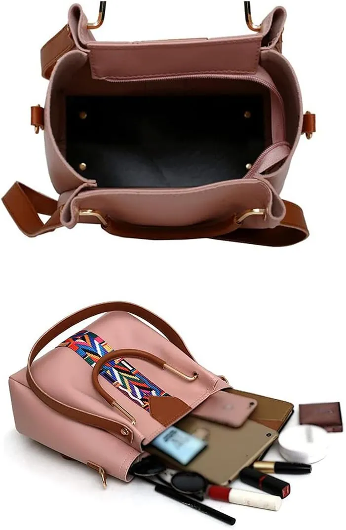 Women Soft Synthetic Patnet Leather Tote Satchel Crossbody Bag 4pcs Simple Clutches Shoulder Handbags