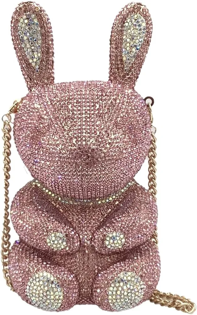 Women Sparkly Crystal Clutch Bag Unique Rabbit Rhinestone Evening Purse Formal Diamond Handbags for Wedding Party