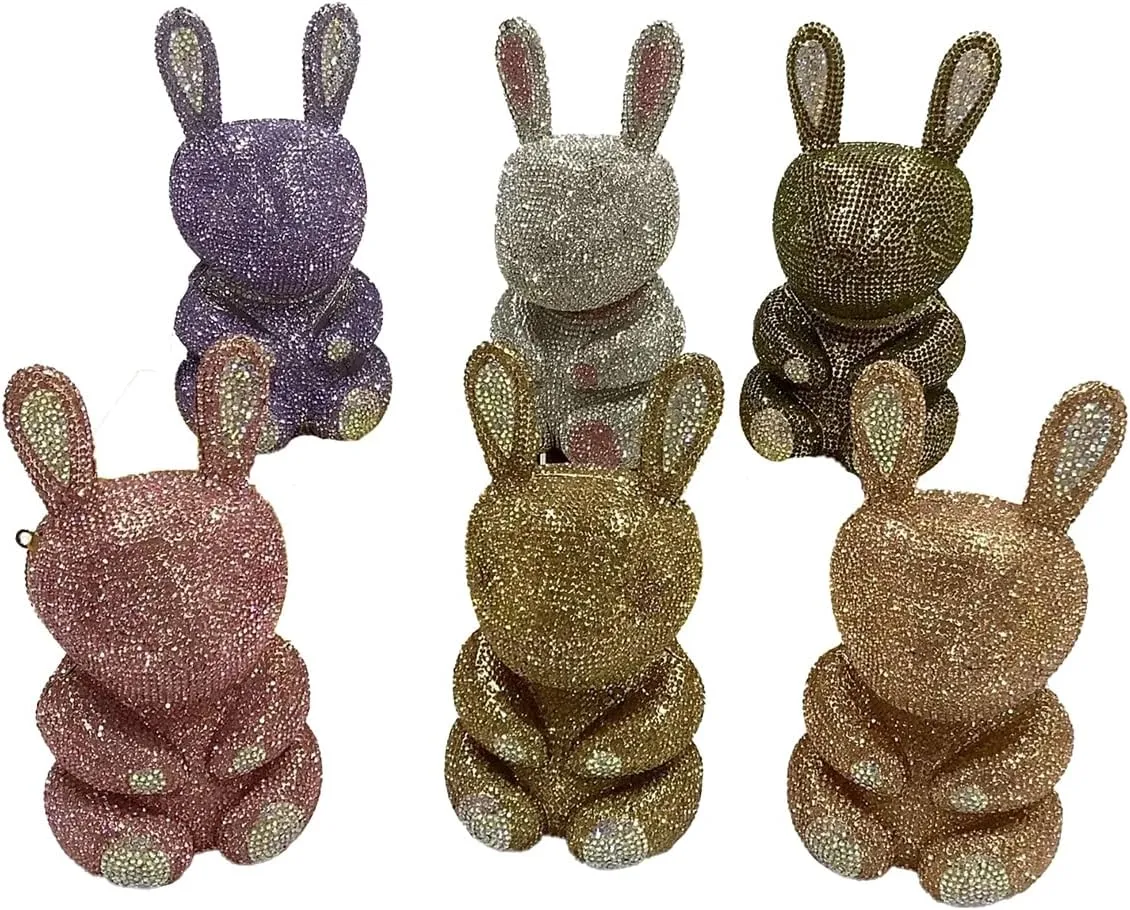 Women Sparkly Crystal Clutch Bag Unique Rabbit Rhinestone Evening Purse Formal Diamond Handbags for Wedding Party