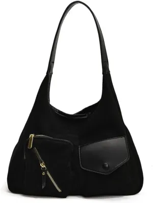 Women Vintage Fashion Large Capacity Tote Bag Shoulder Bag Slouchy Hobo Bag Suede Underarm Bag Casual Satchel Purse