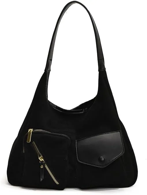Women Vintage Fashion Large Capacity Tote Bag Shoulder Bag Slouchy Hobo Bag Suede Underarm Bag Casual Satchel Purse