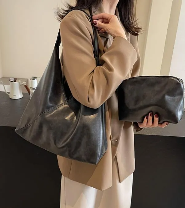 Women Vintage Shoulder Bag Tote Bag Hobo Bag Slouchy Satchel Purse Work Bag Large Capacity Commuter Bag Underarm Bag