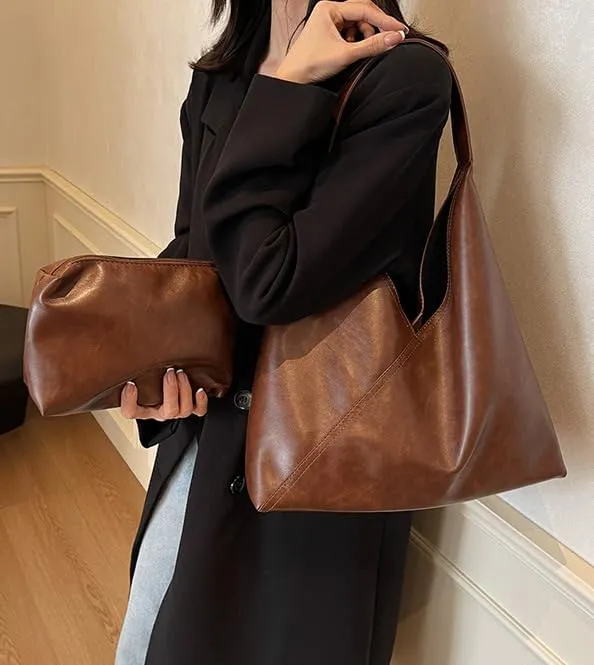 Women Vintage Shoulder Bag Tote Bag Hobo Bag Slouchy Satchel Purse Work Bag Large Capacity Commuter Bag Underarm Bag