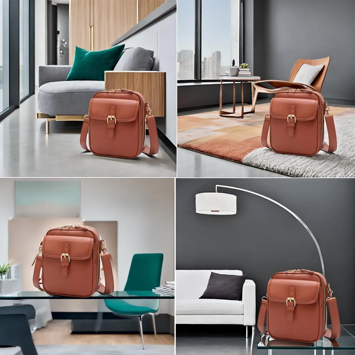 Women's Crossbody Handbags, Double Layer Leather Mini Messenger Bag, Anti Theft Crossbody Bags for Women with 10 Card Slots