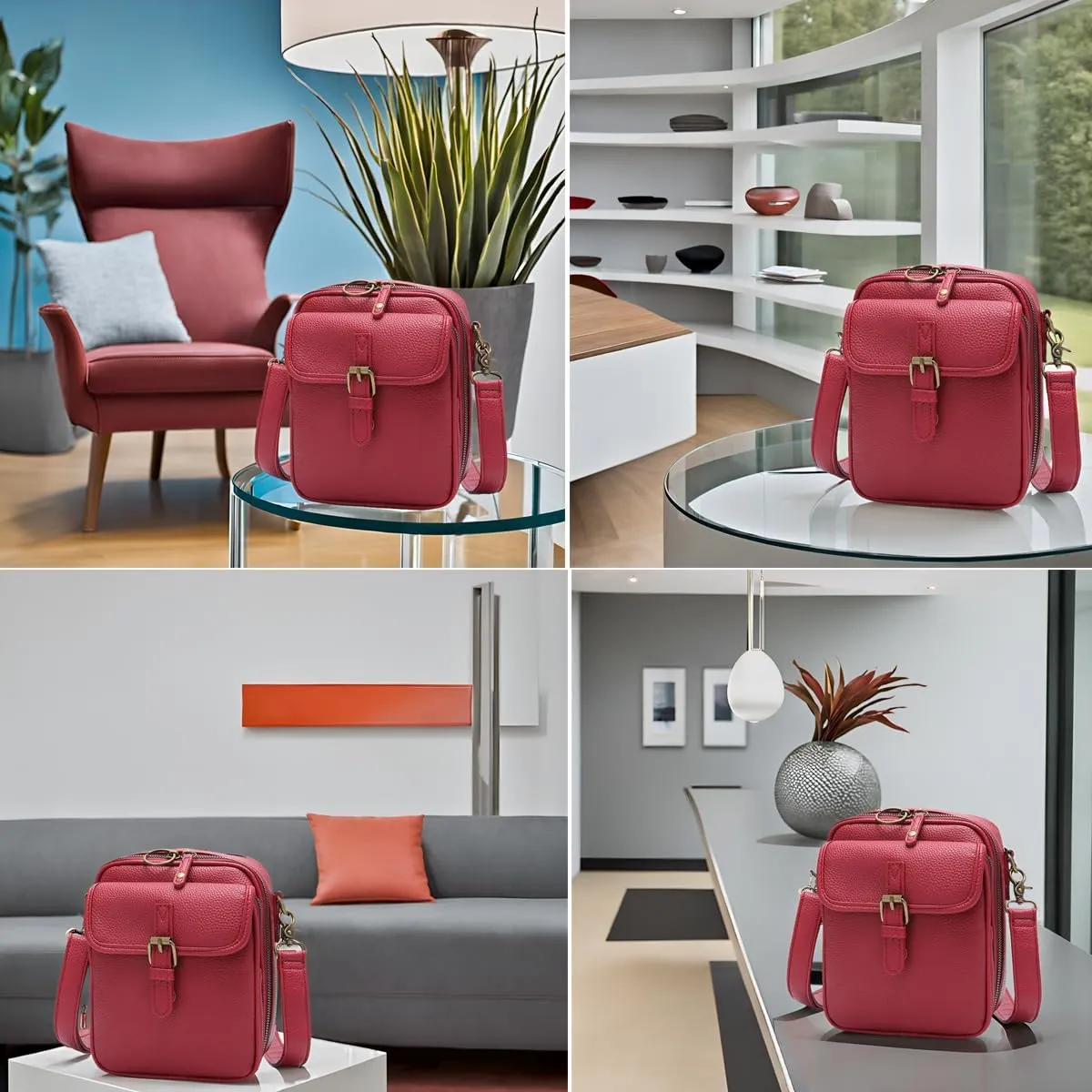 Women's Crossbody Handbags, Double Layer Leather Mini Messenger Bag, Anti Theft Crossbody Bags for Women with 10 Card Slots