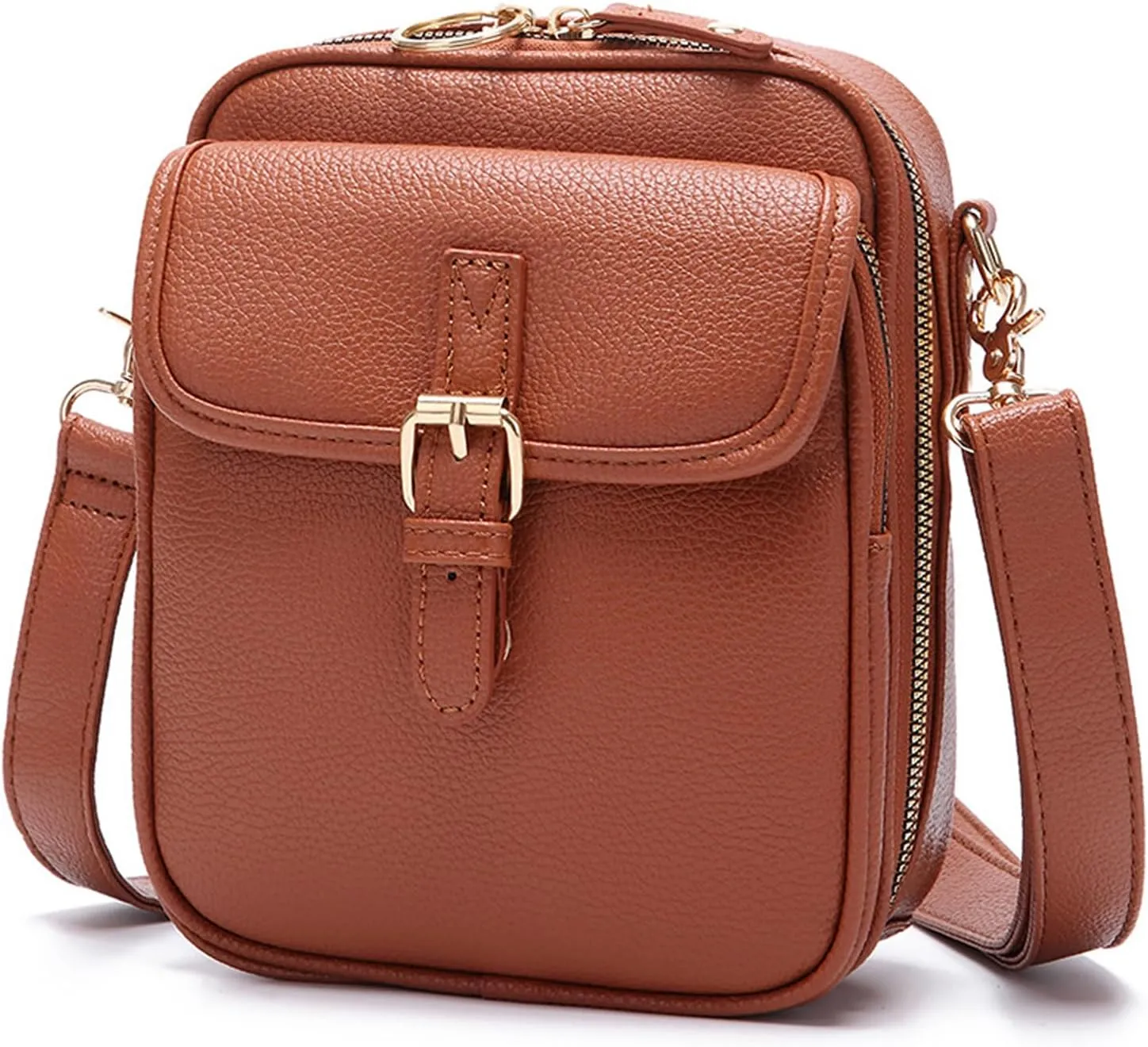 Women's Crossbody Handbags, Double Layer Leather Mini Messenger Bag, Anti Theft Crossbody Bags for Women with 10 Card Slots