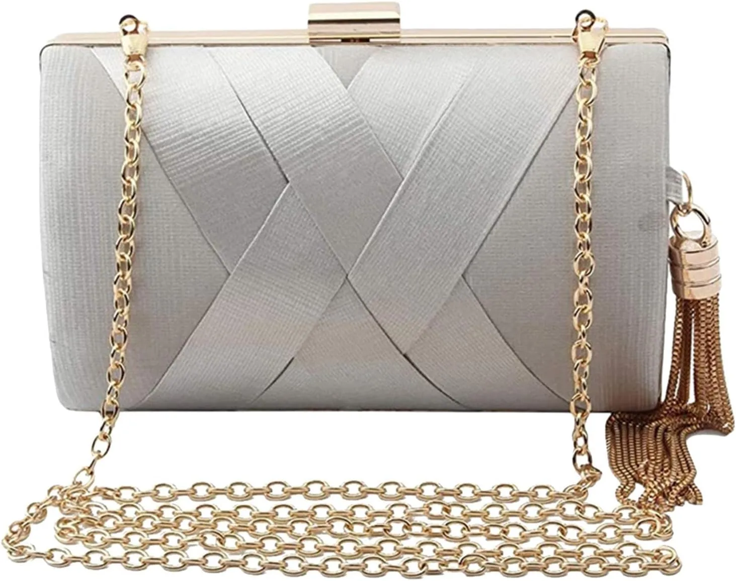 Women's Elegant Tassel Pendant Evening Bag Clutch Purse for Bride, Wedding Prom Night Out Party Handbag Clutch, 20x8x12cm Silver