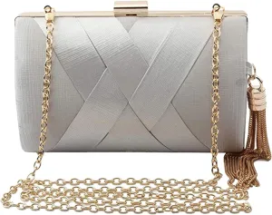 Women's Elegant Tassel Pendant Evening Bag Clutch Purse for Bride, Wedding Prom Night Out Party Handbag Clutch, 20x8x12cm Silver