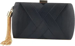 Women's Elegant Tassel Pendant Evening Bag Clutch Purse for Bride, Wedding Prom Night Out Party Handbag Clutch, Black, 20x8x12cm