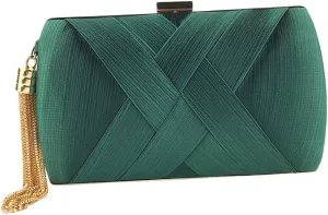 Women's Elegant Tassel Pendant Evening Bag Clutch Purse for Bride, Wedding Prom Night Out Party Handbag Clutch, Dark Green, 20x8x12cm