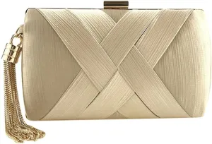 Women's Elegant Tassel Pendant Evening Bag Clutch Purse for Bride, Wedding Prom Night Out Party Handbag Clutch, Golden, 20x8x12cm