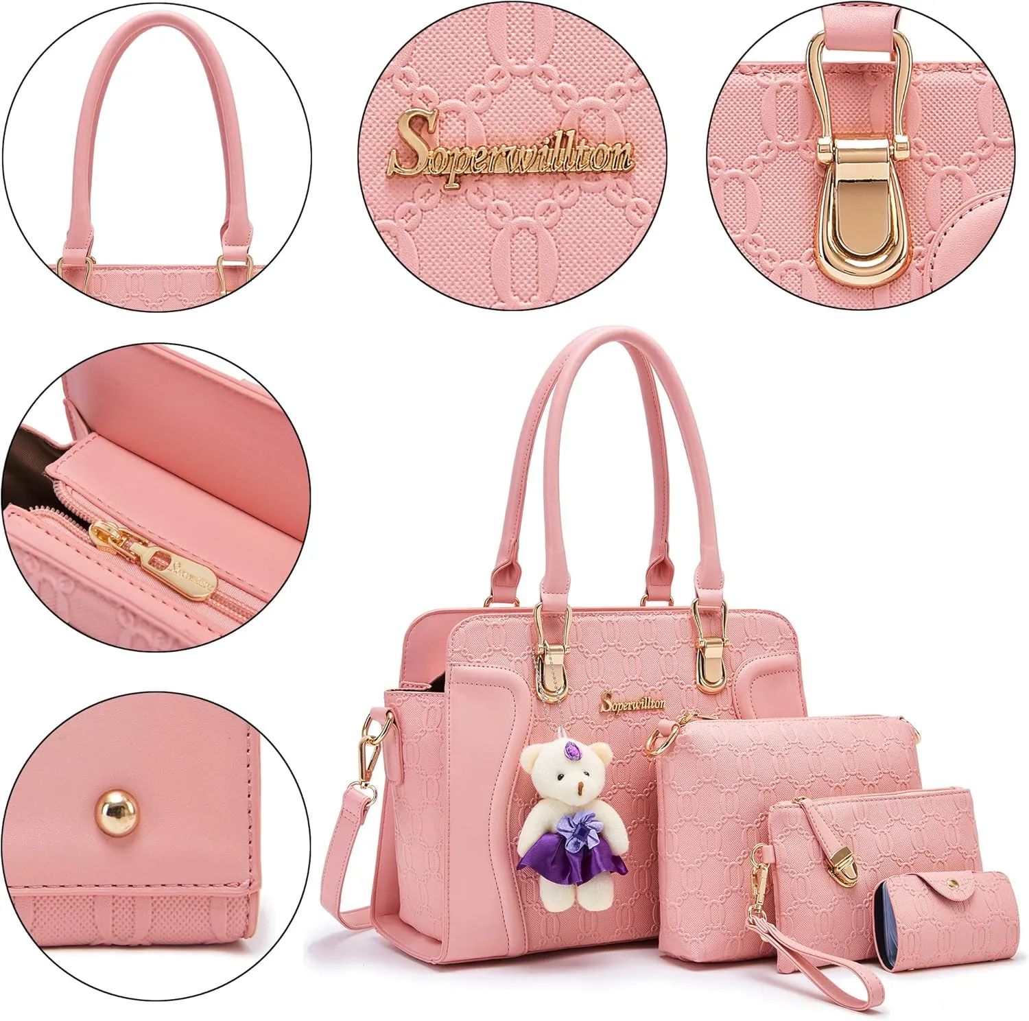 Women's Fashion Handbags Tote Bags Shoulder Bag Top Handle Satchel Purse Set 4pcs