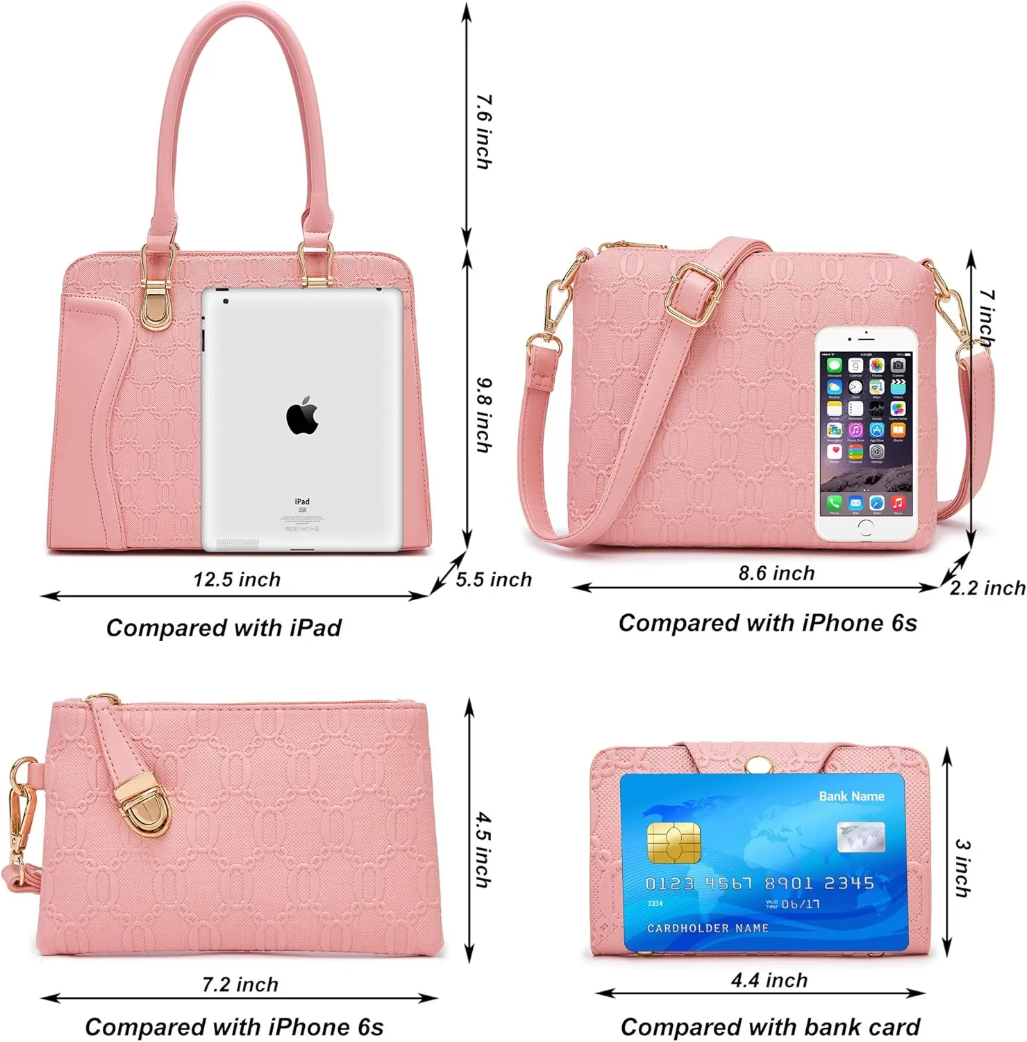Women's Fashion Handbags Tote Bags Shoulder Bag Top Handle Satchel Purse Set 4pcs