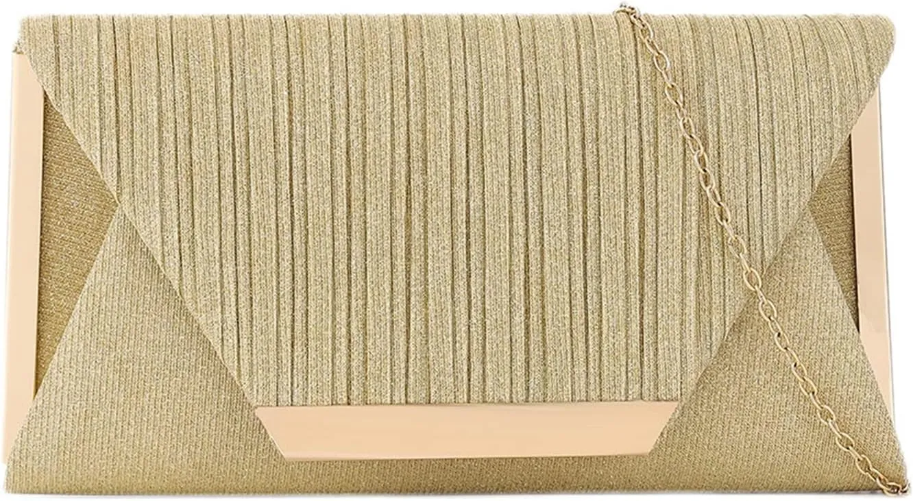 Womens Glitter Clutch Bags Flap Elegant Purse Evening Bag Formal Handbag with Detachable Chain