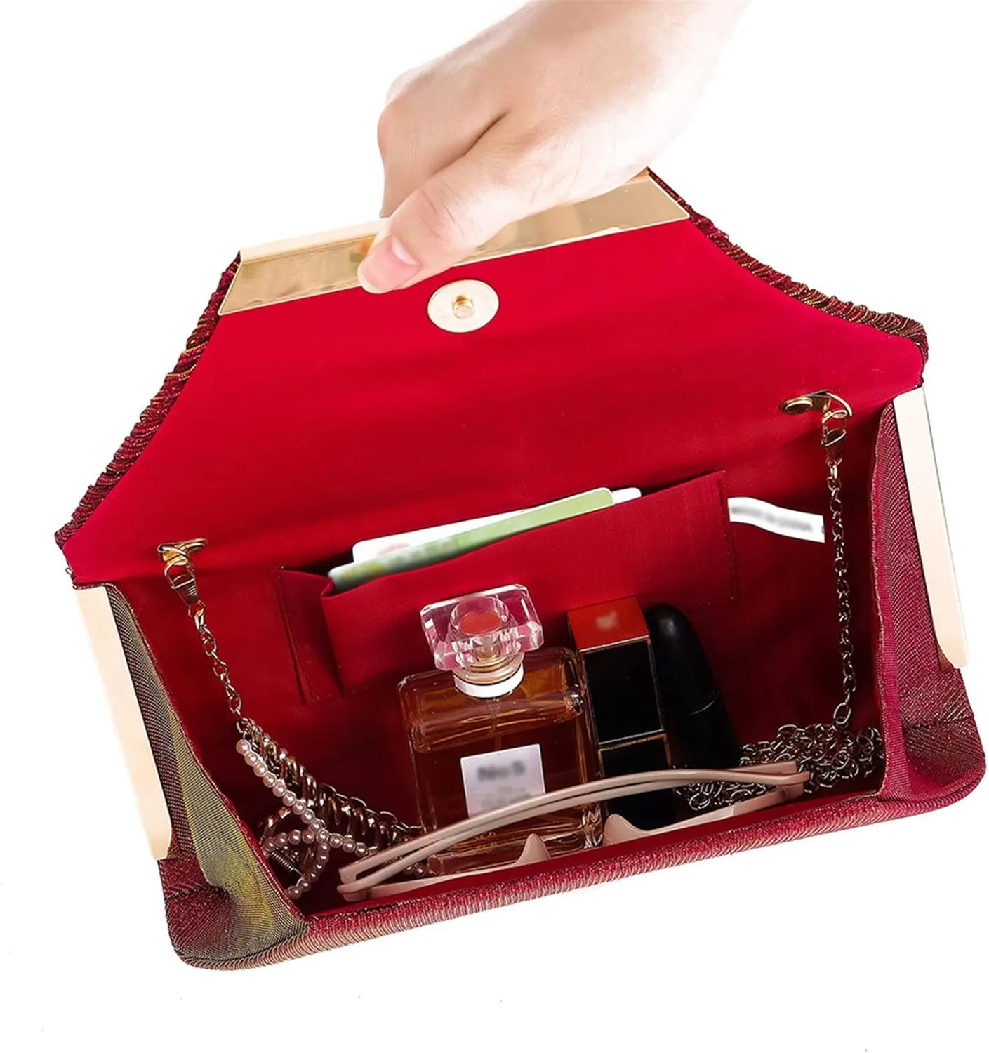 Womens Glitter Clutch Bags Flap Elegant Purse Evening Bag Formal Handbag with Detachable Chain