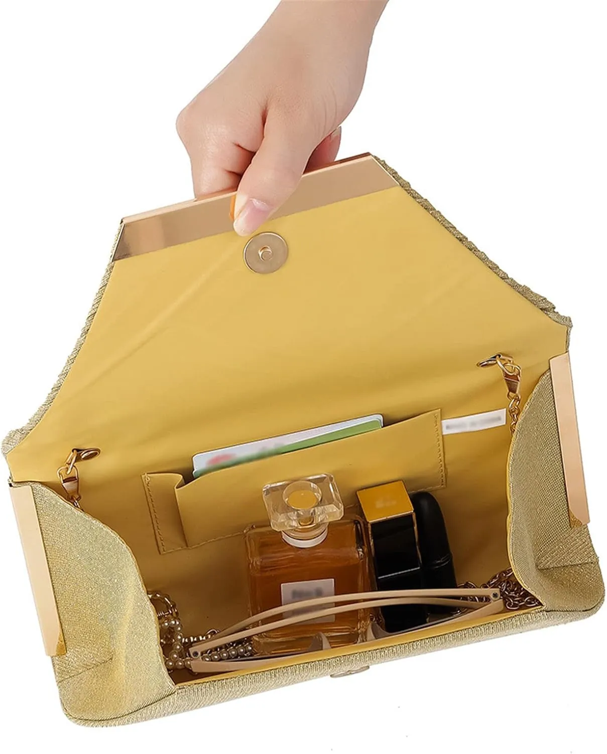Womens Glitter Clutch Bags Flap Elegant Purse Evening Bag Formal Handbag with Detachable Chain
