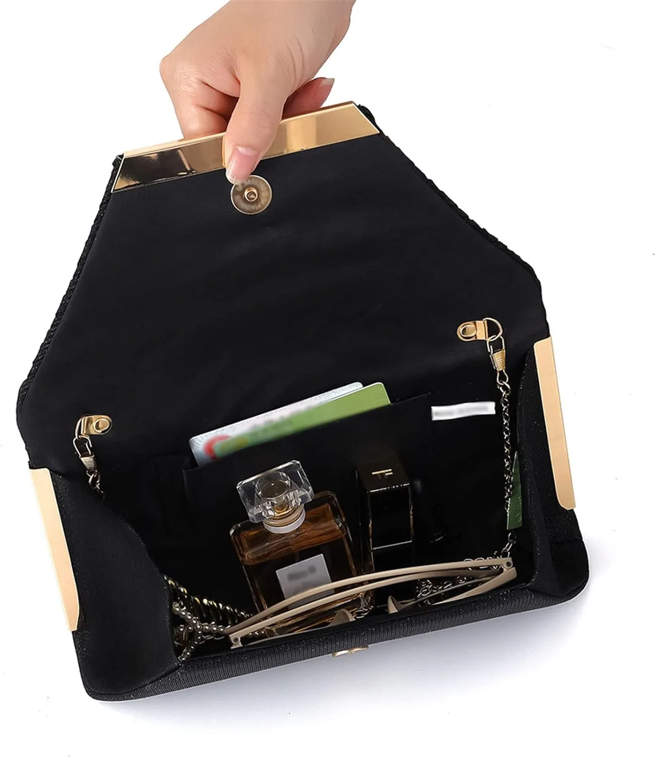 Womens Glitter Clutch Bags Flap Elegant Purse Evening Bag Formal Handbag with Detachable Chain