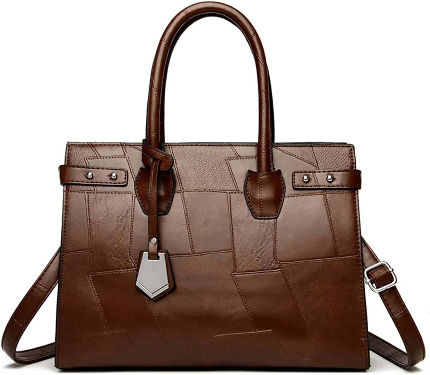 Women's Handbag and Purse PU Leather Commuter Shoulder Bag Retro Stitching Crossbody Classic Top Handle Satchel Bag