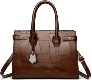 Women's Handbag and Purse PU Leather Commuter Shoulder Bag Retro Stitching Crossbody Classic Top Handle Satchel Bag