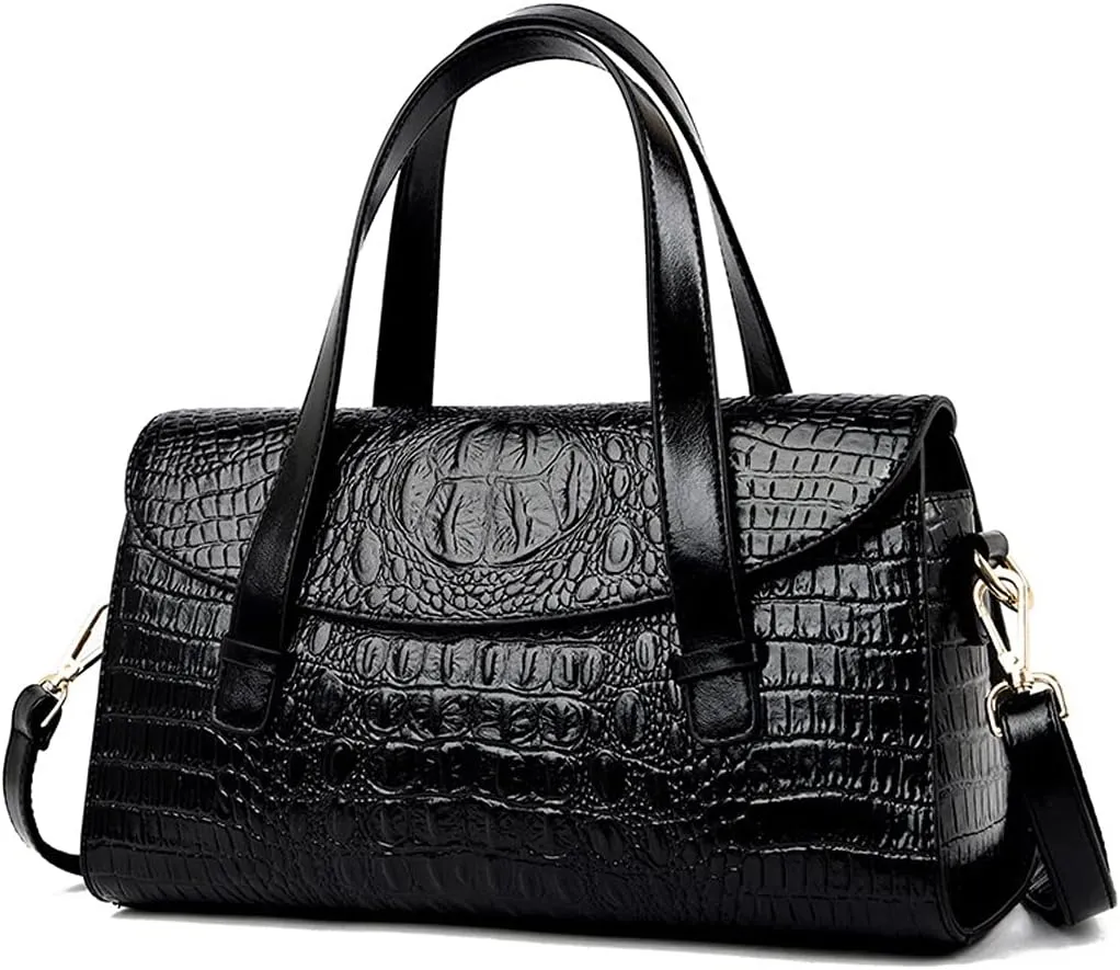 Women's Handbags Crocodile Leather Handbags Women Bags Vintage Alligator Satchel Tote Purse Lady Shoulder Hand Bag for Women(Black)