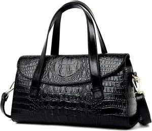Women's Handbags Crocodile Leather Handbags Women Bags Vintage Alligator Satchel Tote Purse Lady Shoulder Hand Bag for Women(Black)