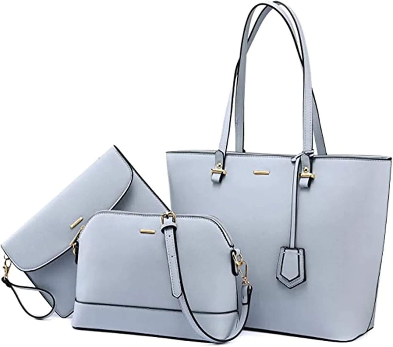Women's Handbags Women Fashion Synthetic Leather Handbags Tote Bag Shoulder Bag Top Handle Satchel Purse Set 3pcs(White)