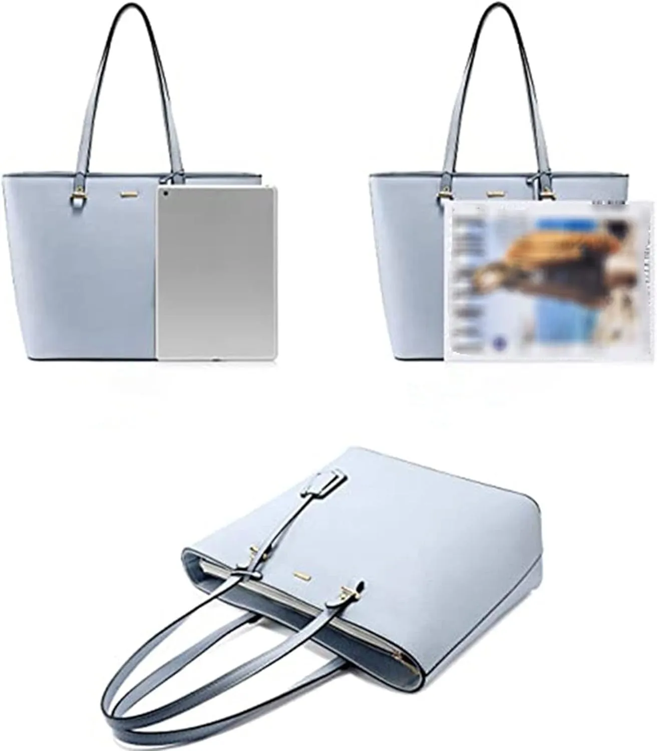 Women's Handbags Women Fashion Synthetic Leather Handbags Tote Bag Shoulder Bag Top Handle Satchel Purse Set 3pcs(White)