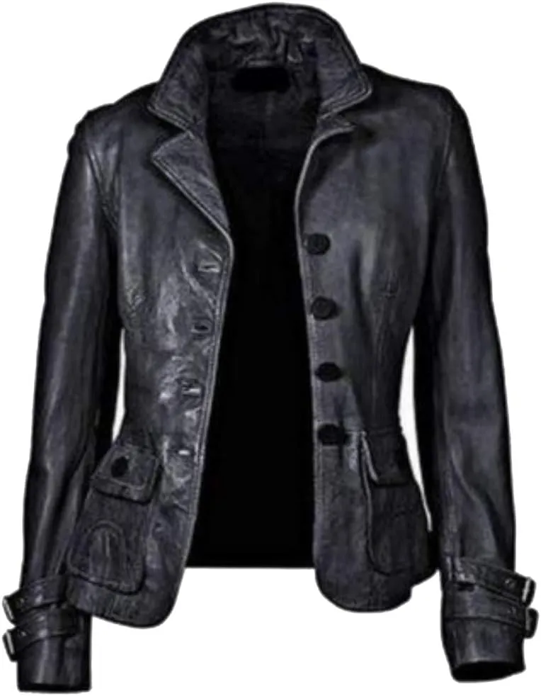 Women's Leather Jacket Pure Soft Lambskin Peacoat Leather Blazer PC06