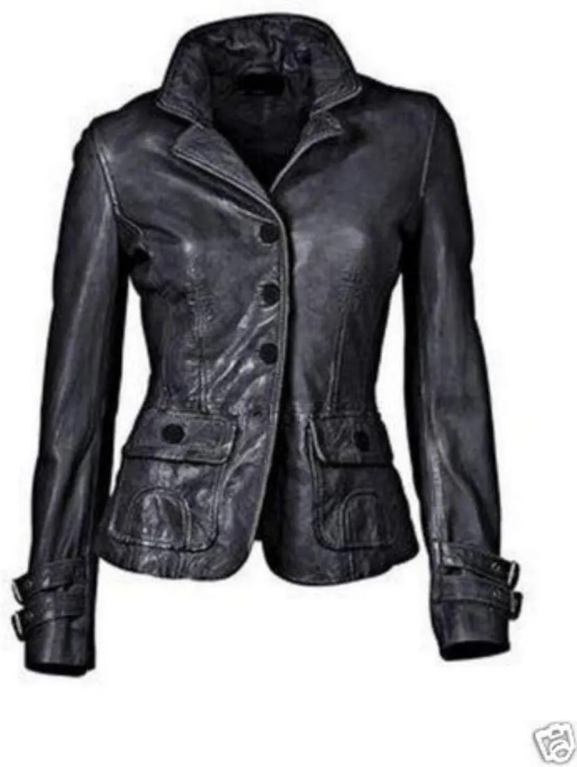 Women's Leather Jacket Pure Soft Lambskin Peacoat Leather Blazer PC06
