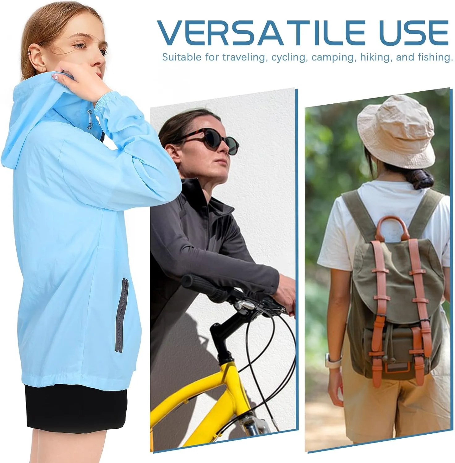 Women's Lightweight Jacket Hooded Lightweight Raincoat Outdoor Waterproof Windbreaker with Pockets Cycling Bike