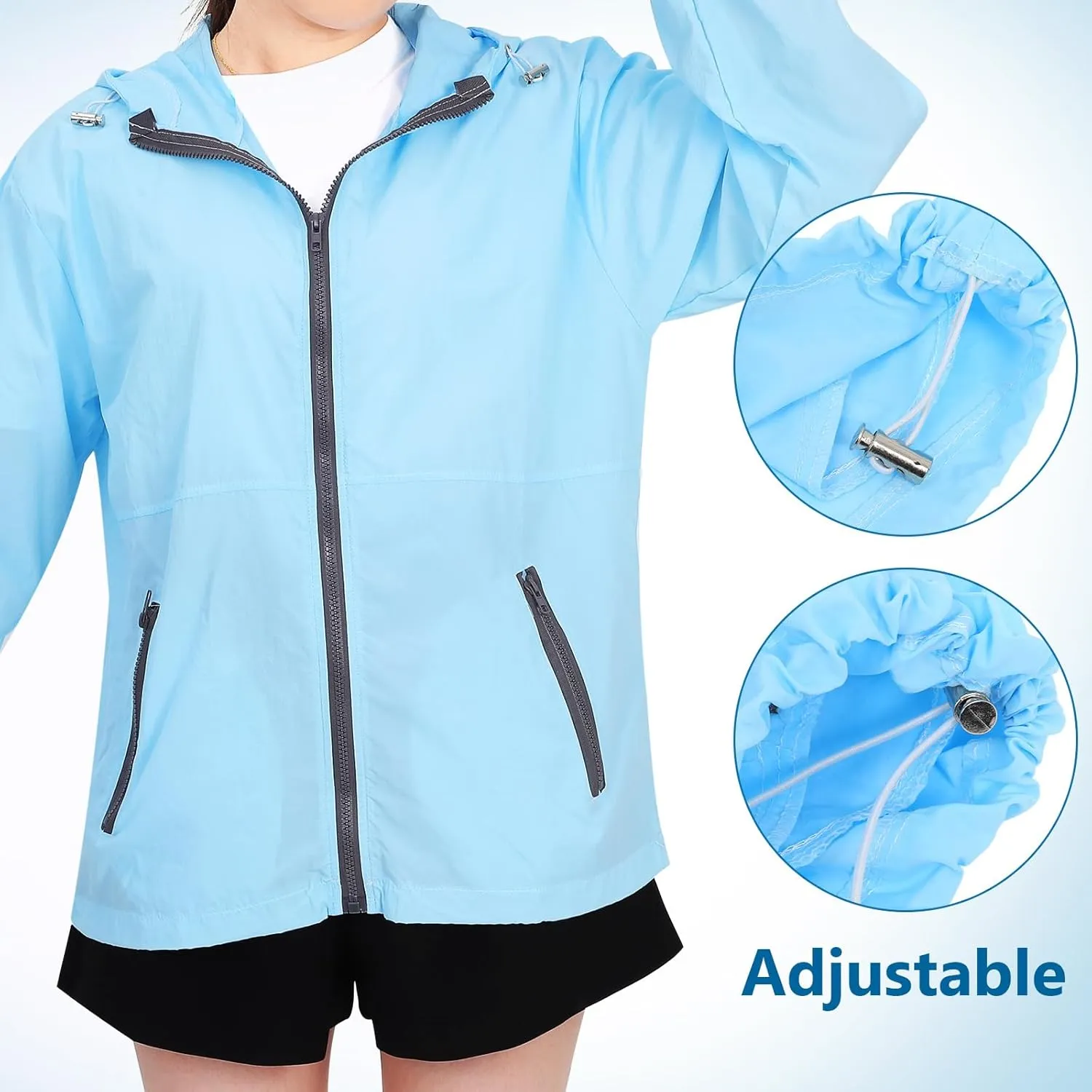 Women's Lightweight Jacket Hooded Lightweight Raincoat Outdoor Waterproof Windbreaker with Pockets Cycling Bike