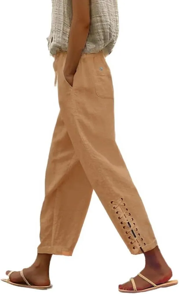 Womens Lightweight Pants with Pockets High Waist Comfy White Pants Casual Lightweight Loose Trousers