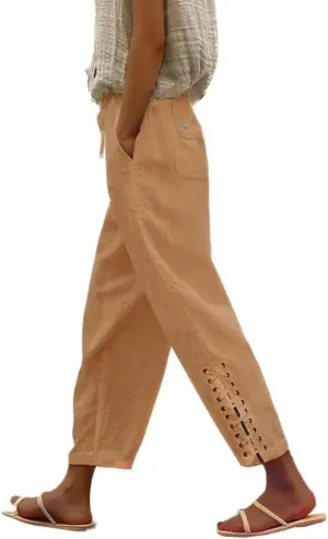 Womens Lightweight Pants with Pockets High Waist Comfy White Pants Casual Lightweight Loose Trousers