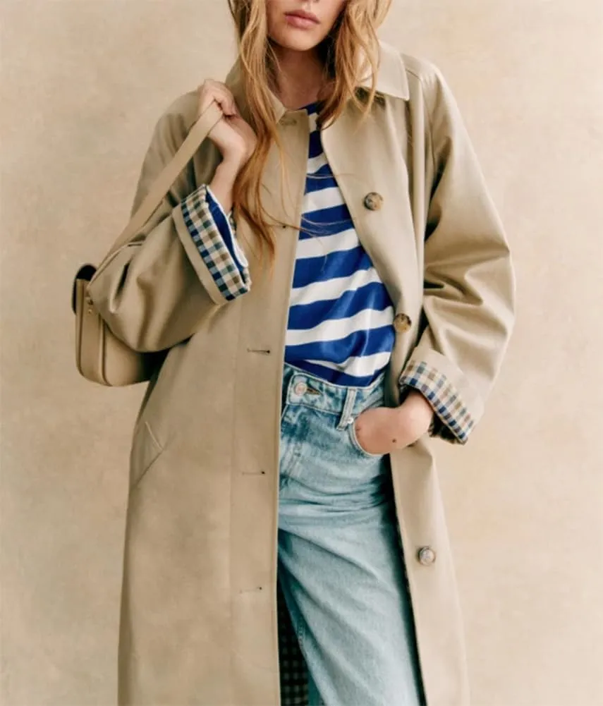 Women's Long Trench Coat Single Breasted Oversized Overcoat Classic Button Down Spring Outerwear