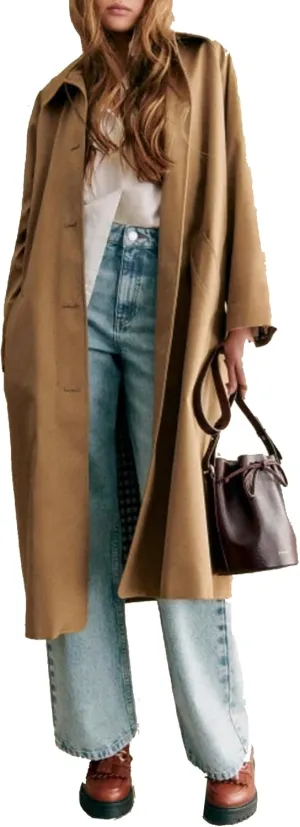 Women's Long Trench Coat Single Breasted Oversized Overcoat Classic Button Down Spring Outerwear