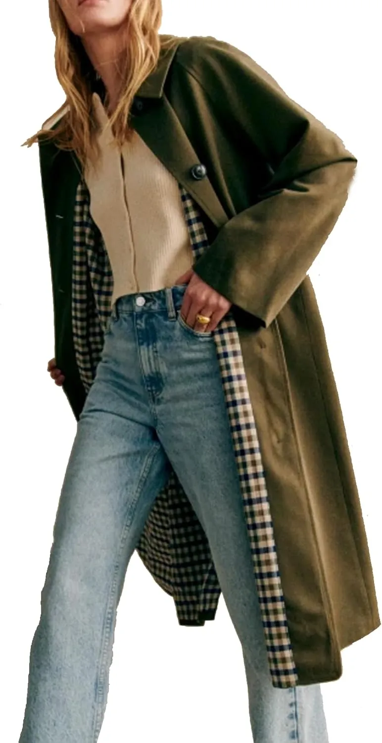 Women's Long Trench Coat Single Breasted Oversized Overcoat Classic Button Down Spring Outerwear
