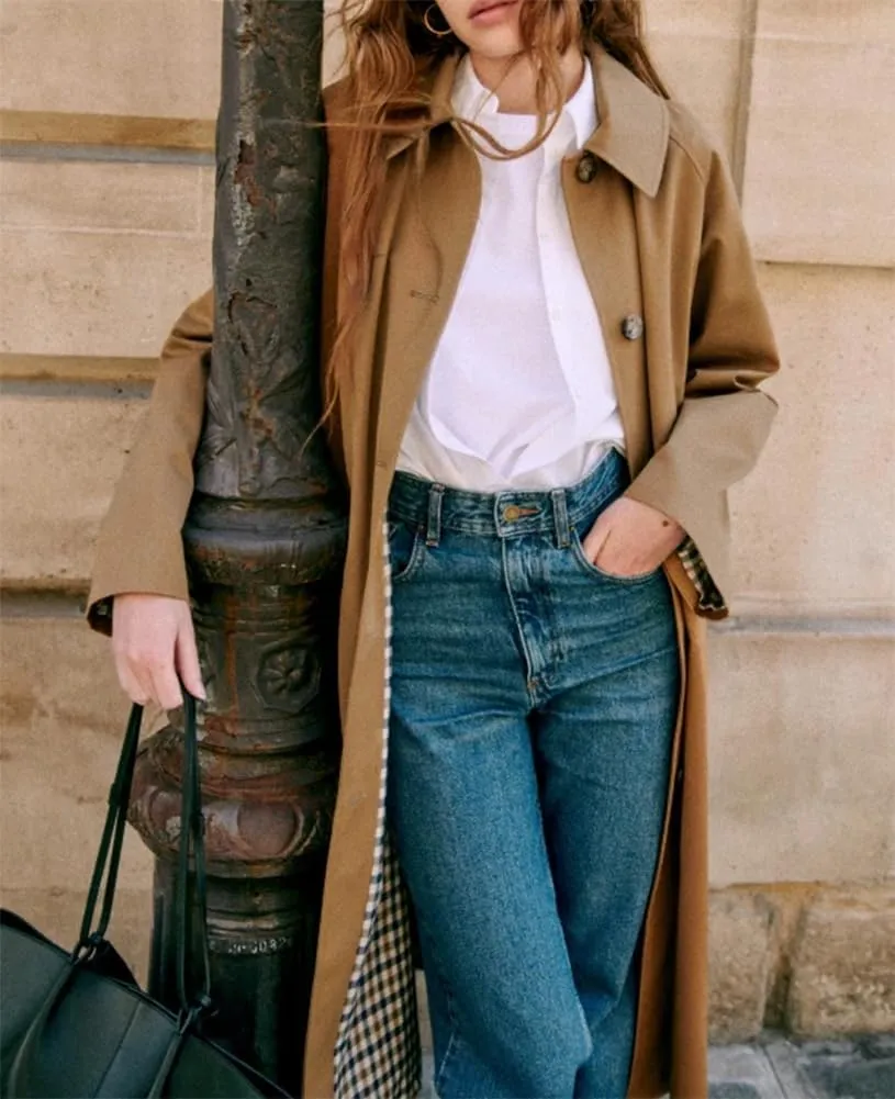 Women's Long Trench Coat Single Breasted Oversized Overcoat Classic Button Down Spring Outerwear