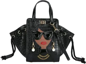 Women's Novelty Unique 3D Lady Face Leather with Crocodile Pattern Tote Handbags Funky Purse Hobo Crossbody Shoulder bags