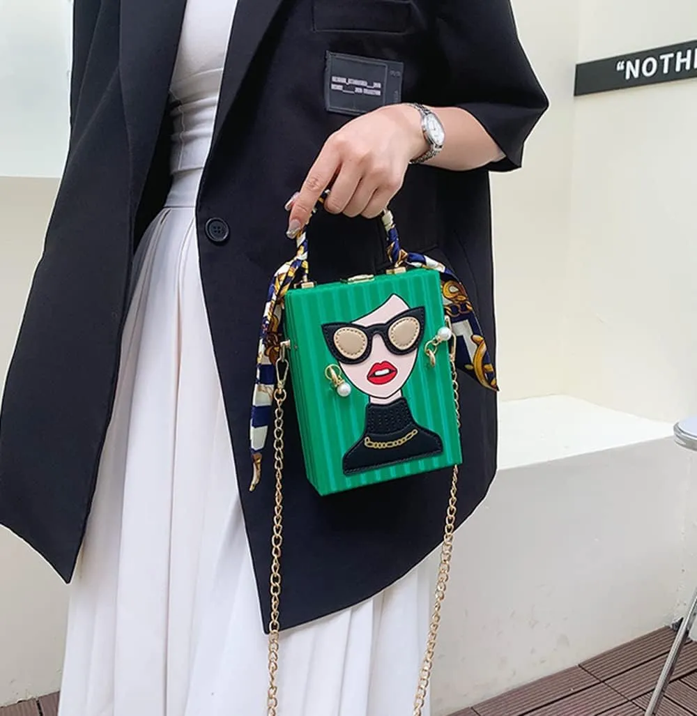 Women's Novelty Unique 3D Lady Face Leather with Crocodile Pattern Tote Handbags Funky Purse Hobo Crossbody Shoulder bags