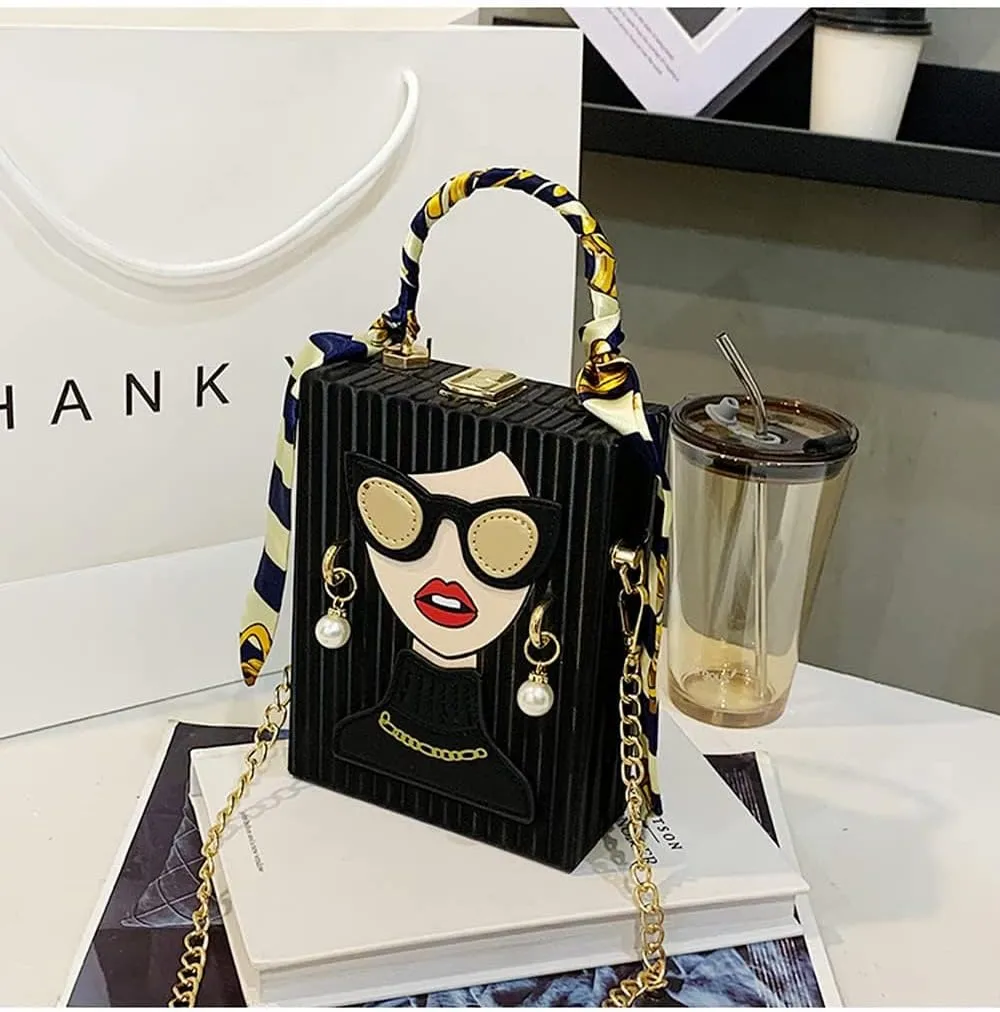 Women's Novelty Unique 3D Lady Face Leather with Crocodile Pattern Tote Handbags Funky Purse Hobo Crossbody Shoulder bags