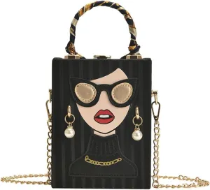 Women's Novelty Unique 3D Lady Face Leather with Crocodile Pattern Tote Handbags Funky Purse Hobo Crossbody Shoulder bags